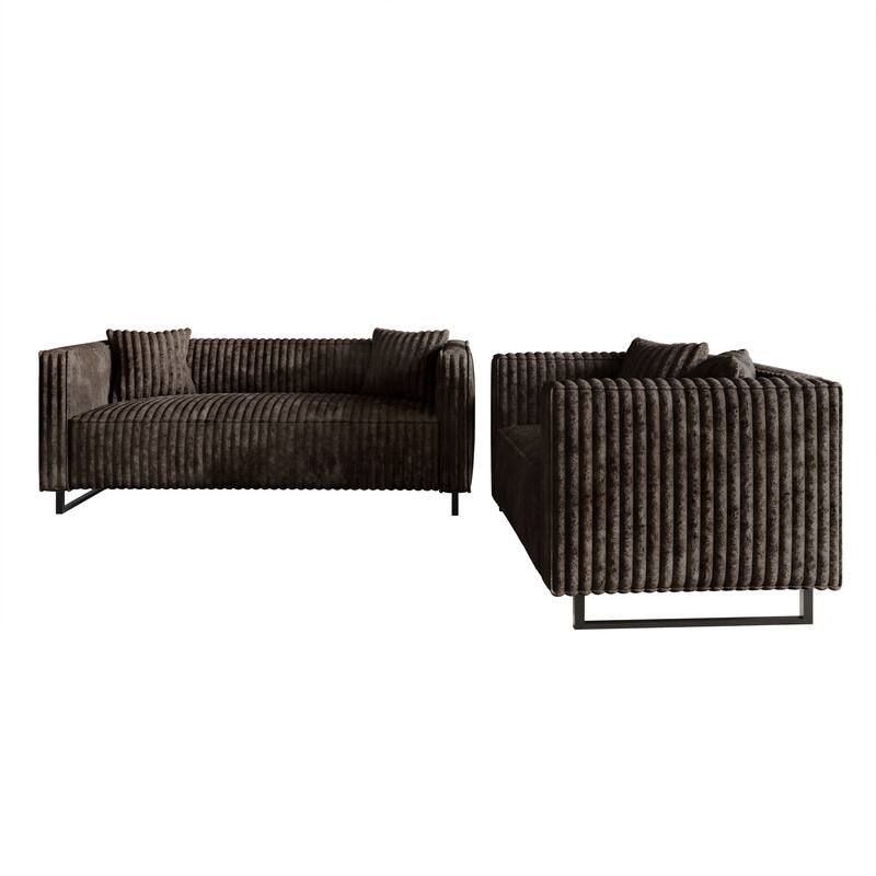 CraftPorch Mid Century Modern 2- Pieces Upholstered Living Room Set - Brown