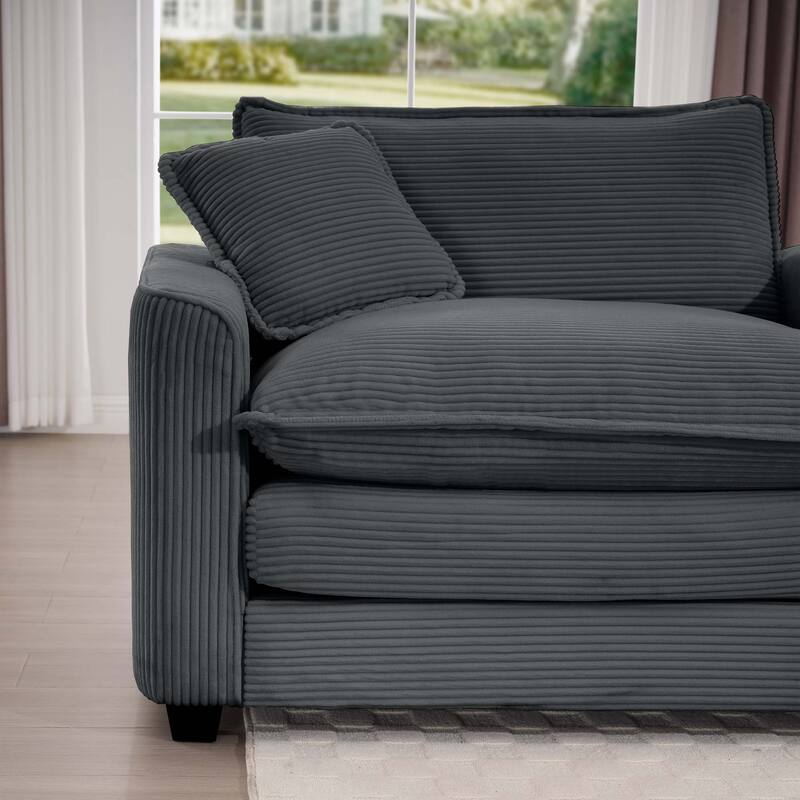 L-shaped Chaise Sectional Sofa with Ottoman and Double Cushions