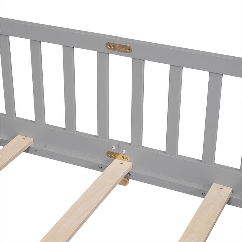 Floor Platform Bed with Fence Guardrails and Door