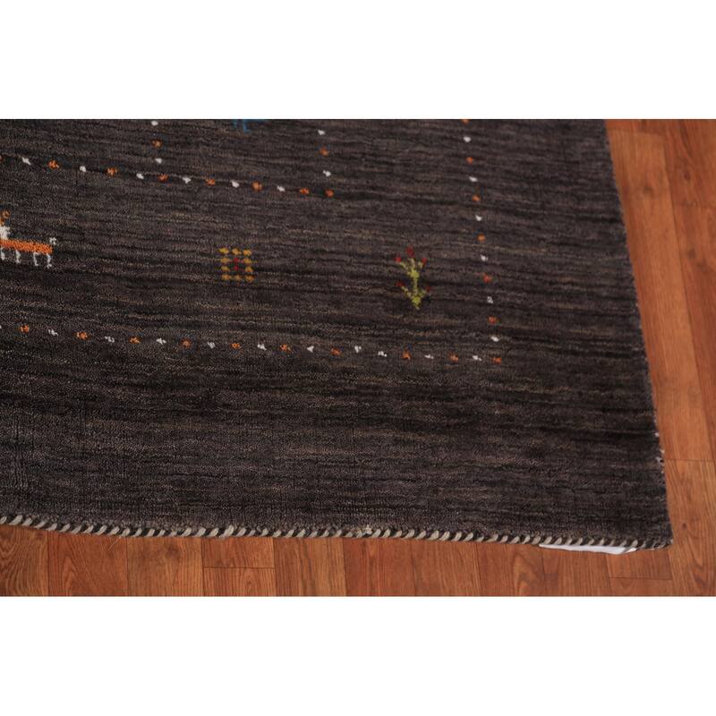 Dark Brown Gabbeh Oriental Area Rug Hand-Knotted Wool Carpet - 7'11" x 9'10"