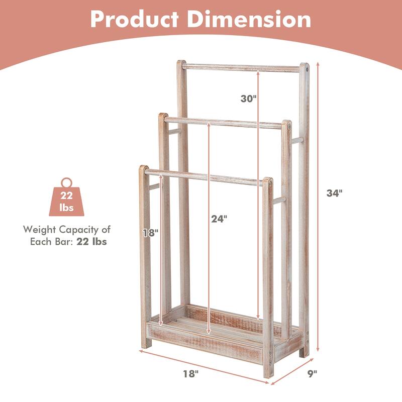 Gymax 3-Bar Freestanding Towel Rack w/ Bottom Storage Shelf