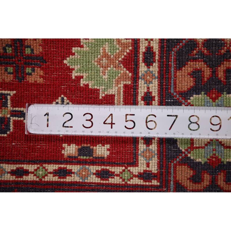 Geometric Red Kazak Oriental Foyer Rug Hand-Knotted Wool Carpet - 3'3" x 4'9"