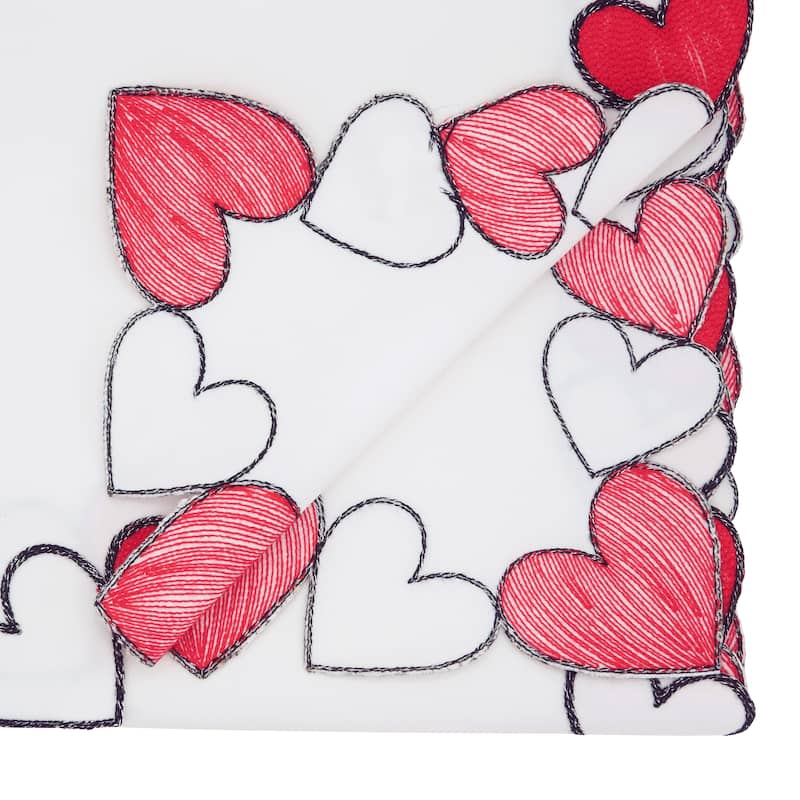 Bold Heart Border Table Runner - Decorative Non-Reversible Printed Runner for Dining Table, 16"x70"