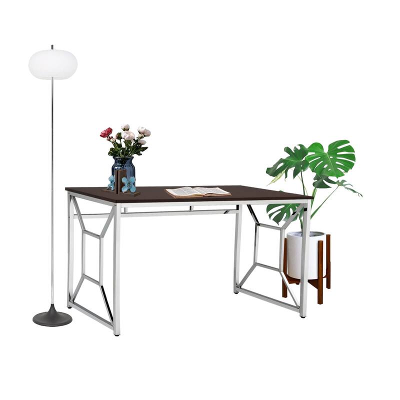 Modern Home Office Desk with Polished Chrome Frame, Durable Anti-Scratch Surface, and Stylish Design - Brown