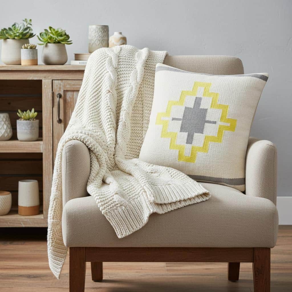 20" X 20" Gray White And Yellow 100% Cotton Geometric Zippered Pillow - 20.00 in. x 20.00 in. x 4.00 in.
