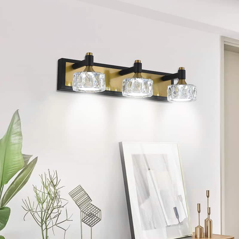 LED 3-Light Modern Crystal Bathroom Vanity Light Over Mirror,Bath Wall Lighting Fixtures