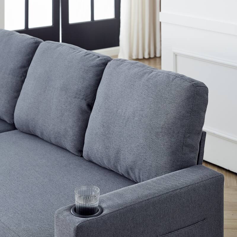 78.5" Linen Convertible Sofa Bed with Storage Ottoman
