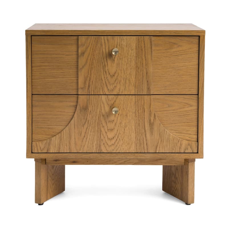 Studio London Zahra Japandi Nightstand Oak Bedside Table with Brass Handles