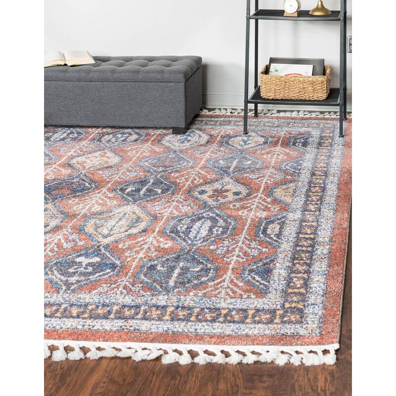 Contemporary Ariella Collection Area Rug - 7'10" Square - Rust Red