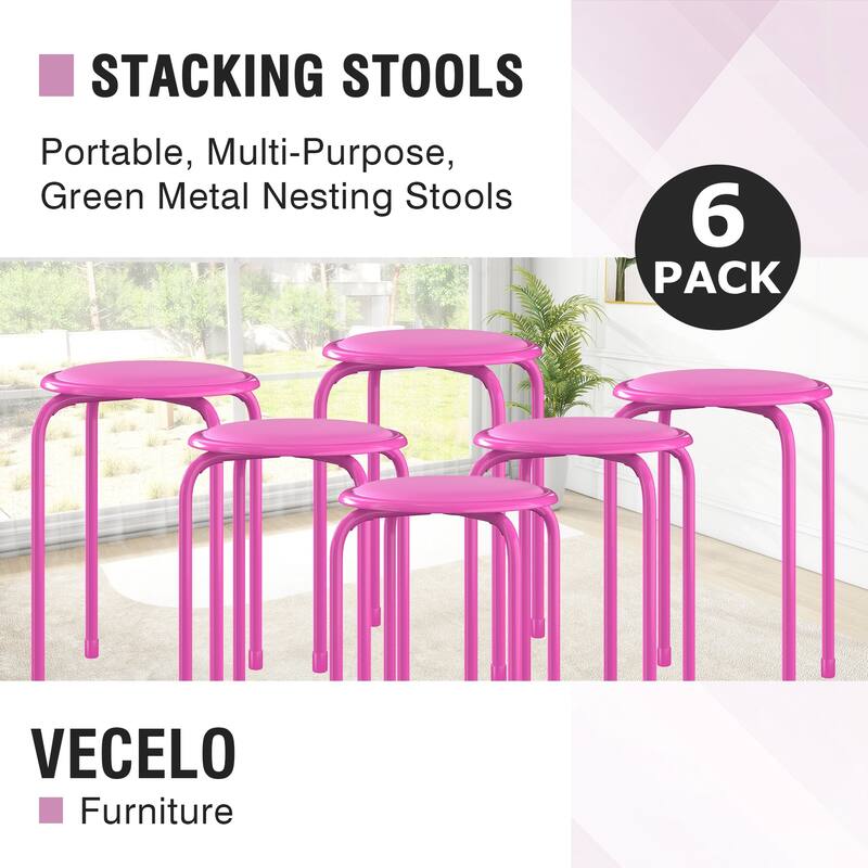 VECELO 6-Pack Stacking Stools for Living Room Backless Round Stools Set Indoor Outdoor Use with Metal Frame & Non-Slip Feet