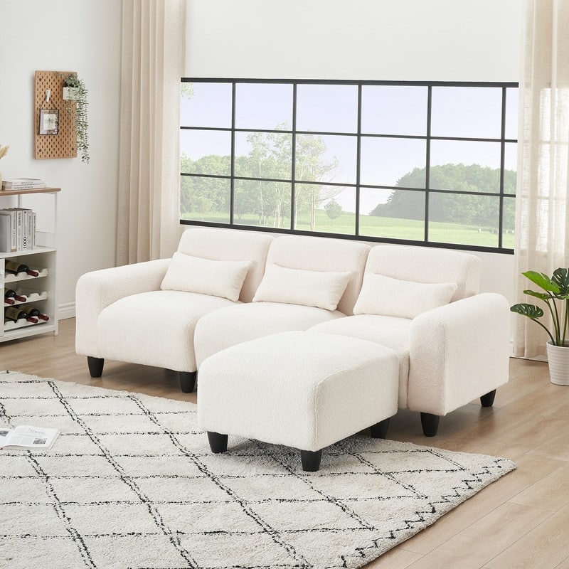 84.6" Teddy velvet L-shaped modular sofa - Beige