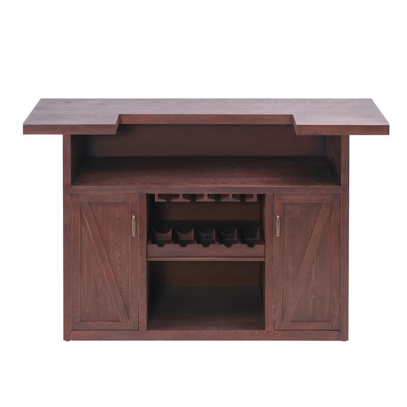 Christopher Knight Home - Barrington Rustic Bar Table Cabinet with Open Upper Shelf, Wine Rack & Glass Storage, Functional Use