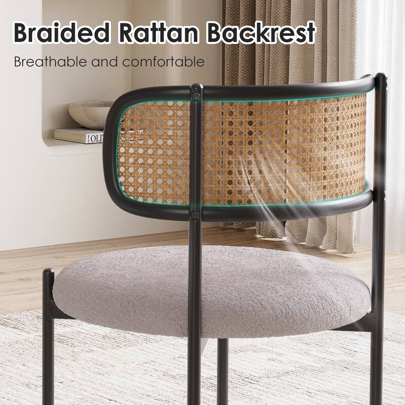 Modern Upholstered Dining Chairs Set of 4,Rattan Back Dining Room Chairs,Accent Kitchen Chairs with Metal Legs
