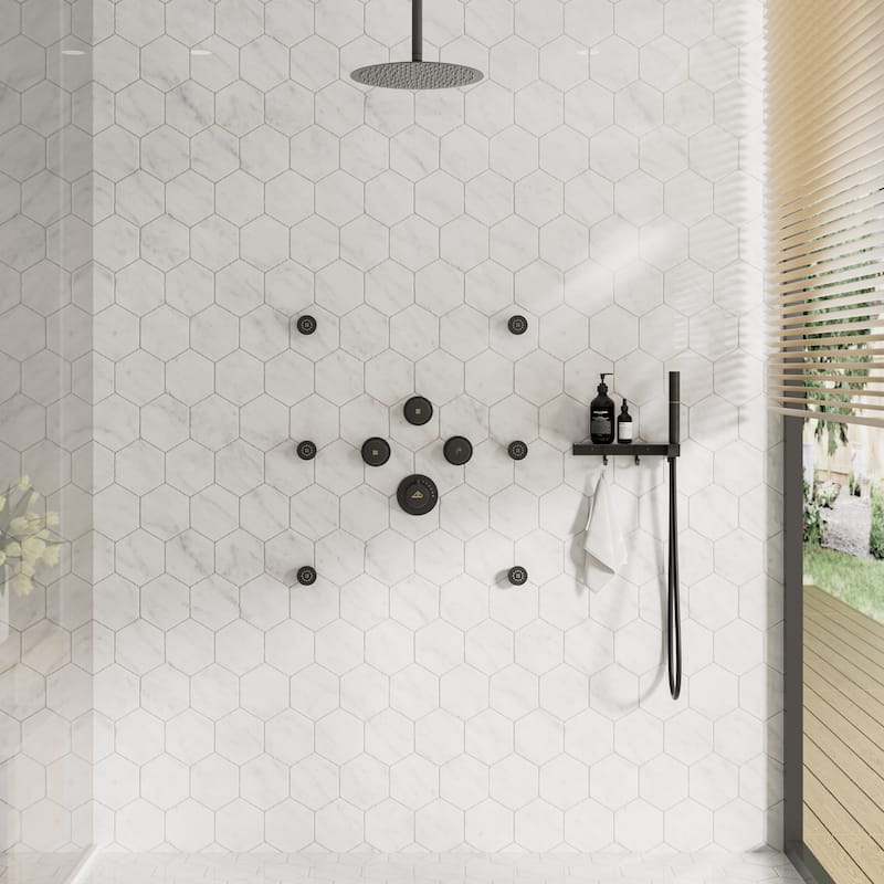 CASAINC Thermostatic 12 inch Rainfall Showerhead with Handheld Spray & 6 Body Jets Set(Can All Run Together) Rain Shower System