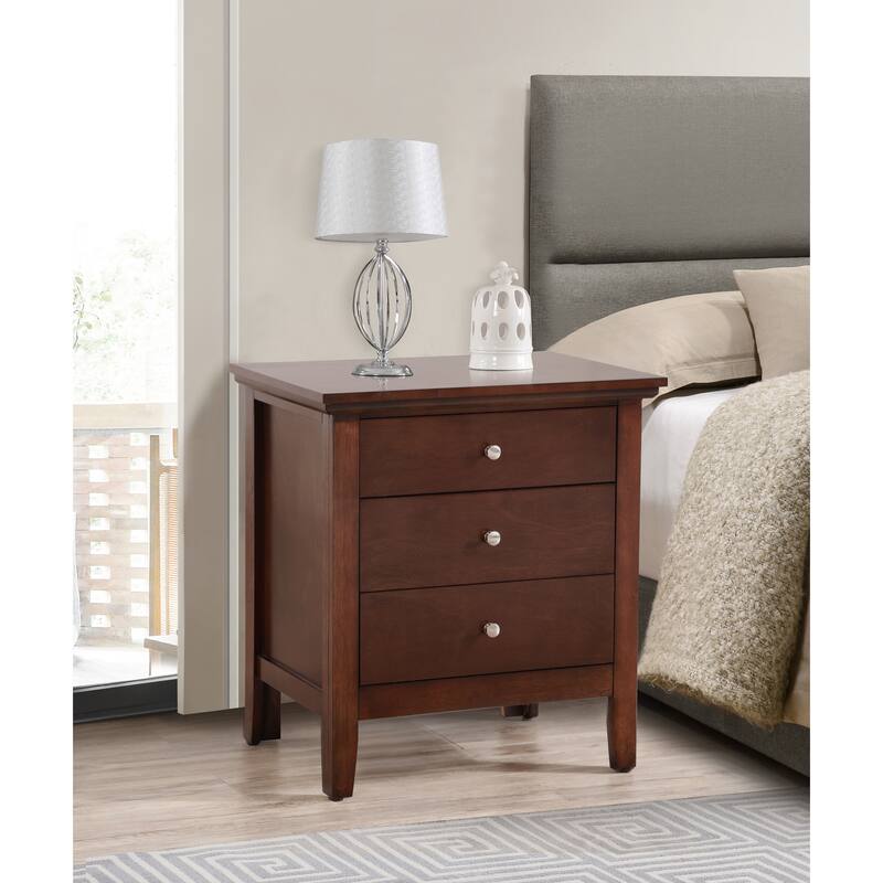 3 Drawer Nightstand with Real Wood Veneers, Cappuccino - Cappuccino