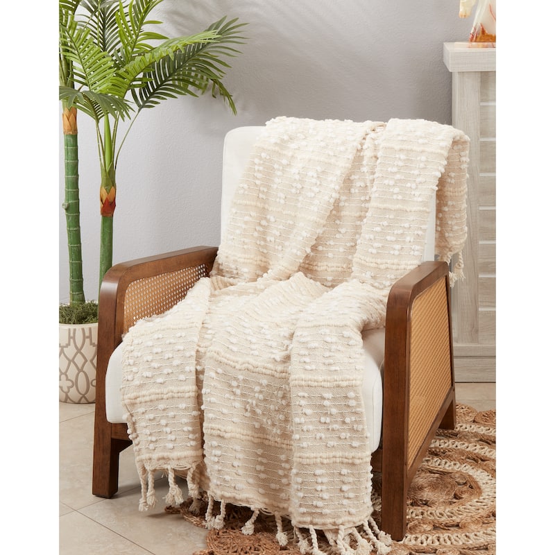 Earthy Woven Stripe Woven Fringe Throw Blanket