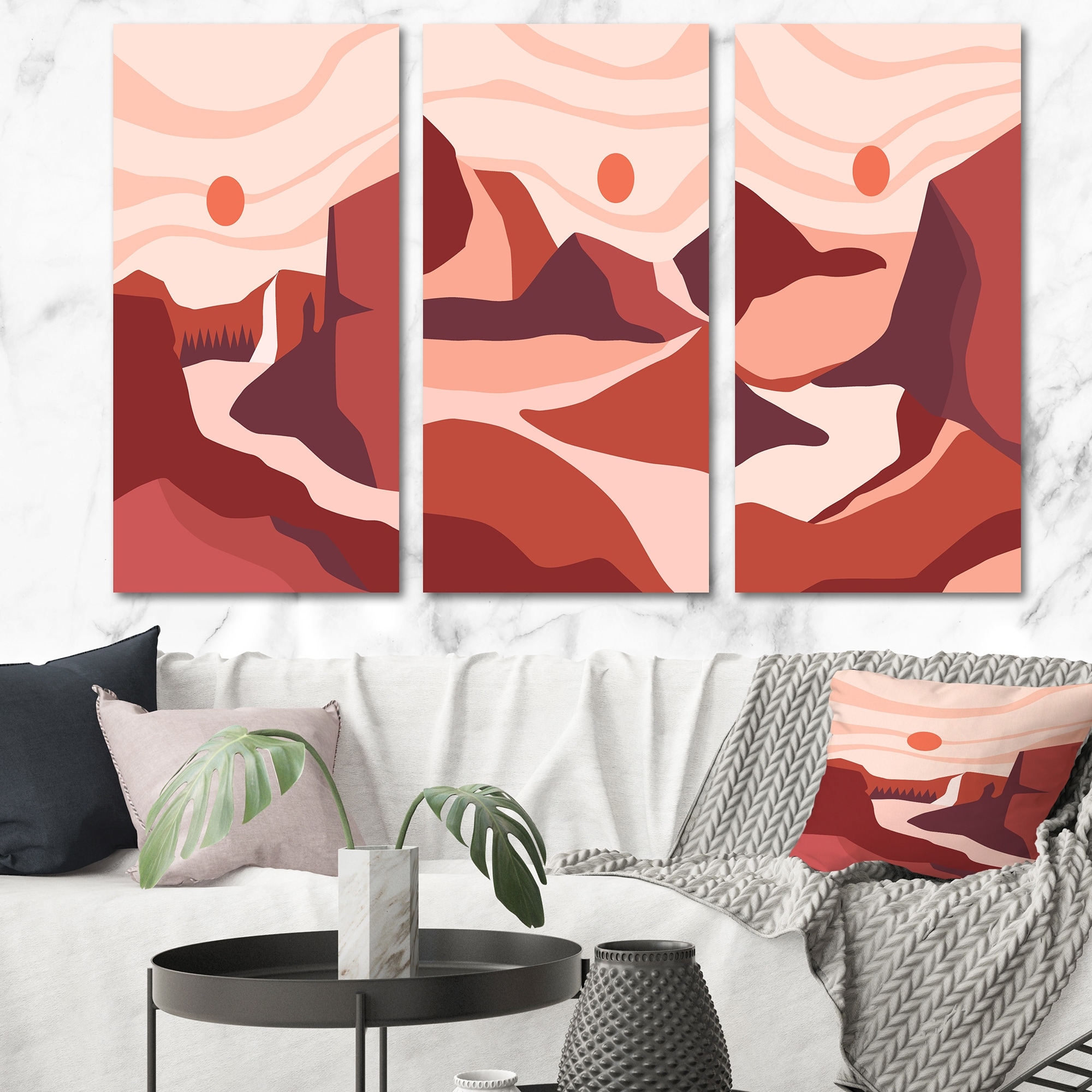 Abstract Landscape Art in Vibrant Red and Pink Tones - Designart Collection I-image