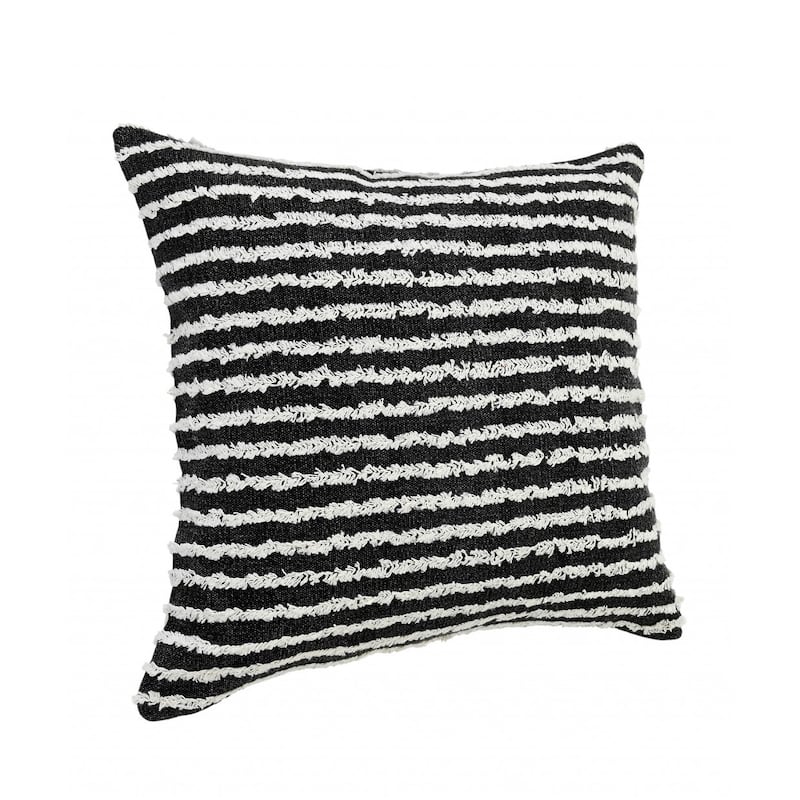 HomeRoots 20" X 20" Black And Cream 100% Cotton Striped Zippered Pillow