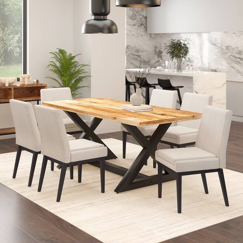 Contemporary Faux Leather and Metal Dining Chair, Set of 4 - Beige and Black