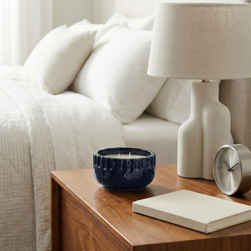 Modern Crackle-Glazed Ceramic Scented Candle - 7"