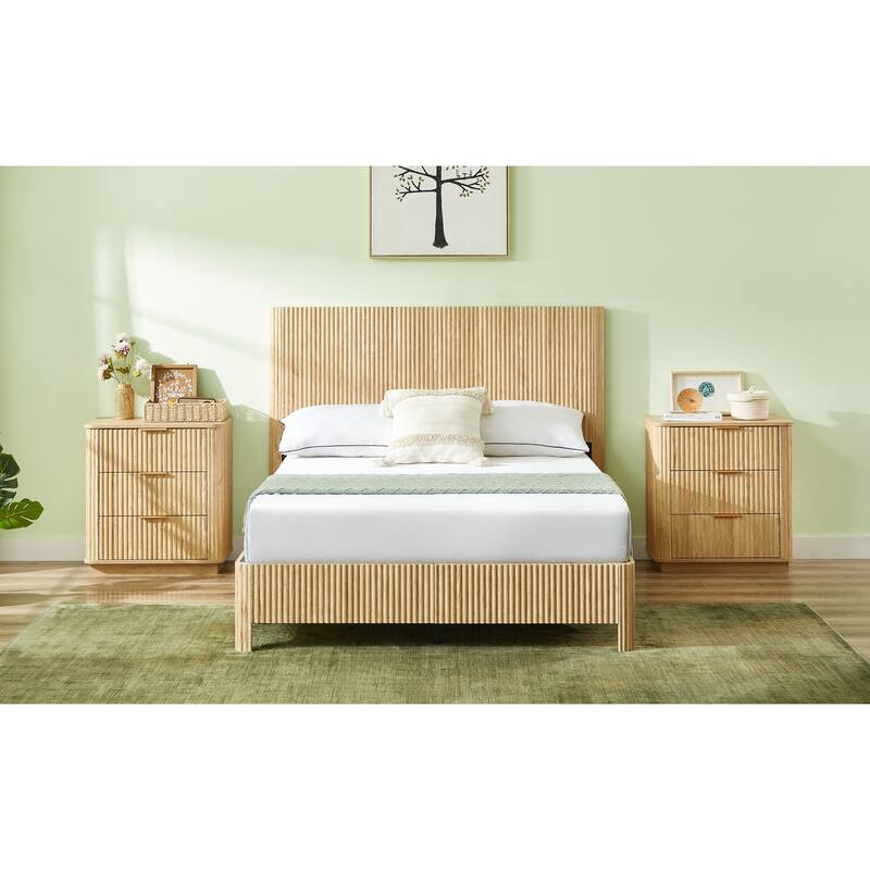 Full Size Wooden corrugated curved lines, No Box Spring Needed