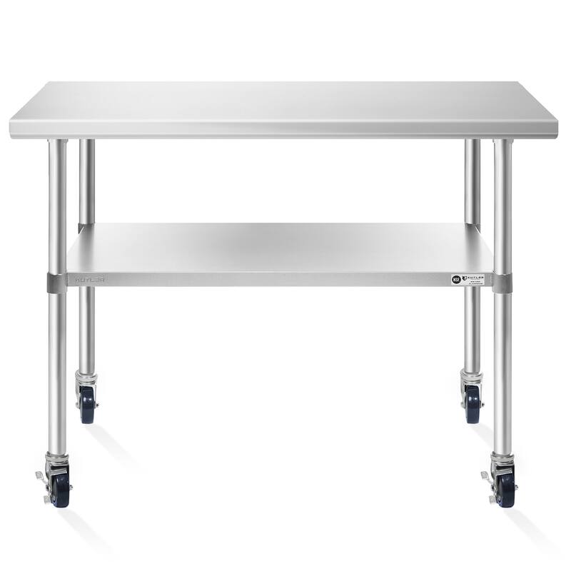 24 x 48in NSF Commercial Stainless Steel Prep and Work Table w Wheels - 24" x 48"
