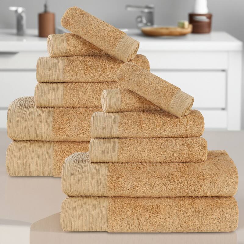 Superior Sierra Rayon From Bamboo Cotton Blend 12 Piece Bathroom Towel Set - Gold
