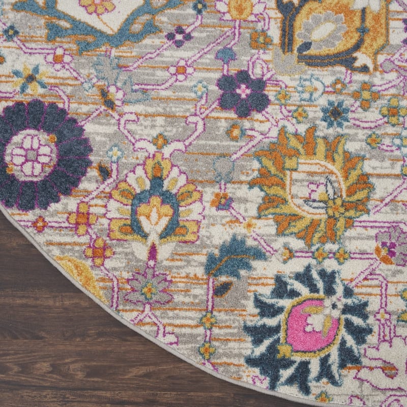 Romin Power Loomed Geometric Floral Area Rug By HomeRoots - 5' Round
