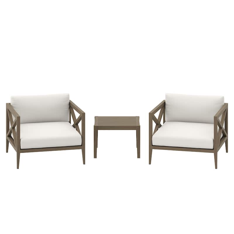 Northlake 3-Piece Outdoor Patio Teak Wood Furniture Set with Armchair and Side Table