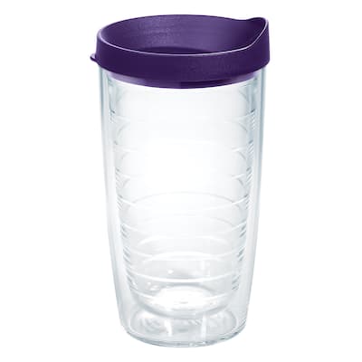 Tervis Clear & Colorful Lidded Made in USA Double Walled Insulated Travel Tumbler, Royal Purple Lid