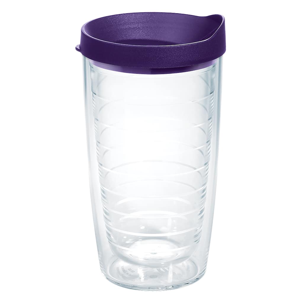 Tervis Clear & Colorful Lidded Made in USA Double Walled Insulated Travel Tumbler, Royal Purple Lid