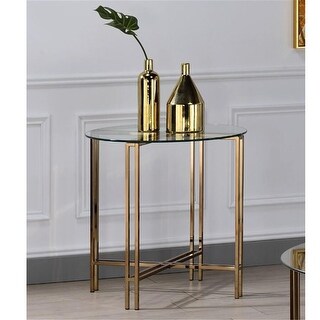 End Table Modern Coffee Table Round Table Metal and Glass, Champagne ...