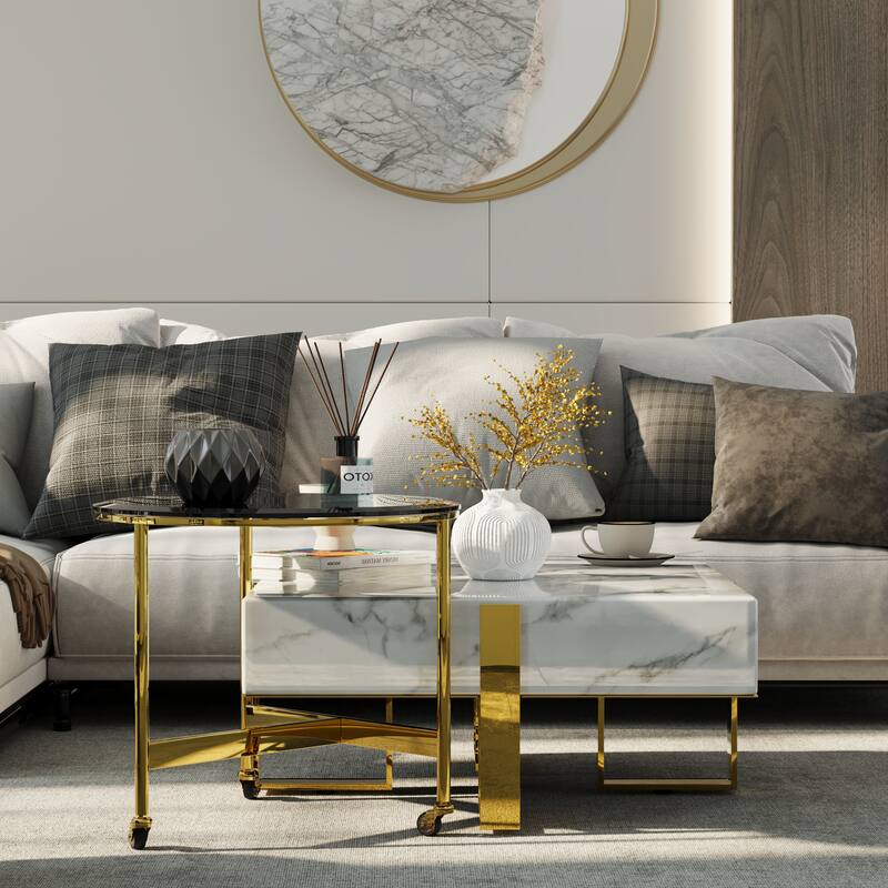 Modern Luxury Square Faux Marble Coffee Table Set Nesting Coffee Table with End Table