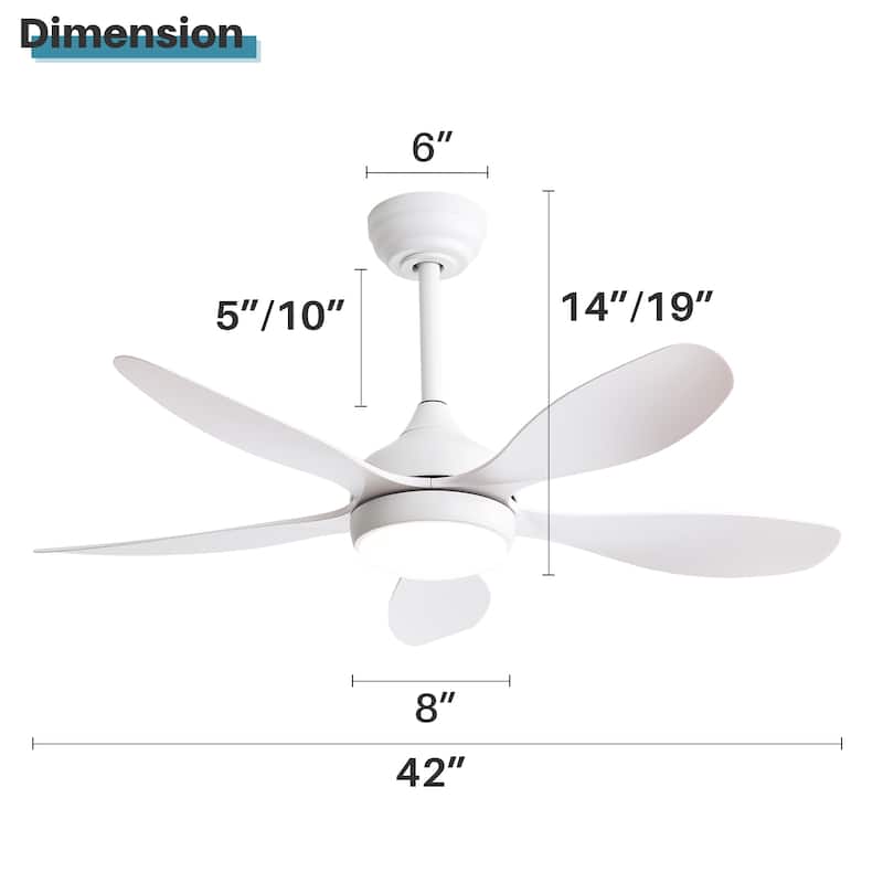 42 Inch Ceiling Fan with Light and Remote Cotnrol - White