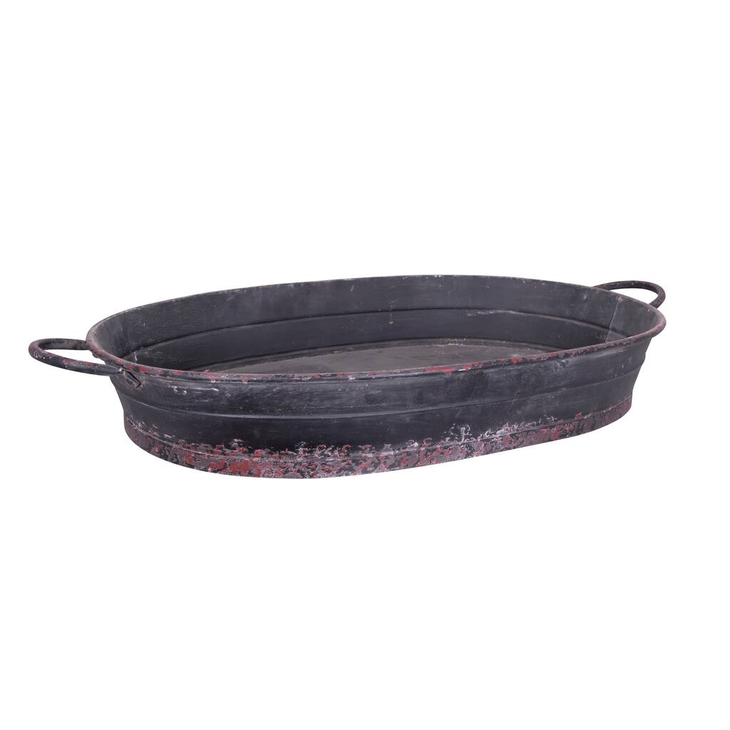 Oval Distressed Metal Tray with Handles