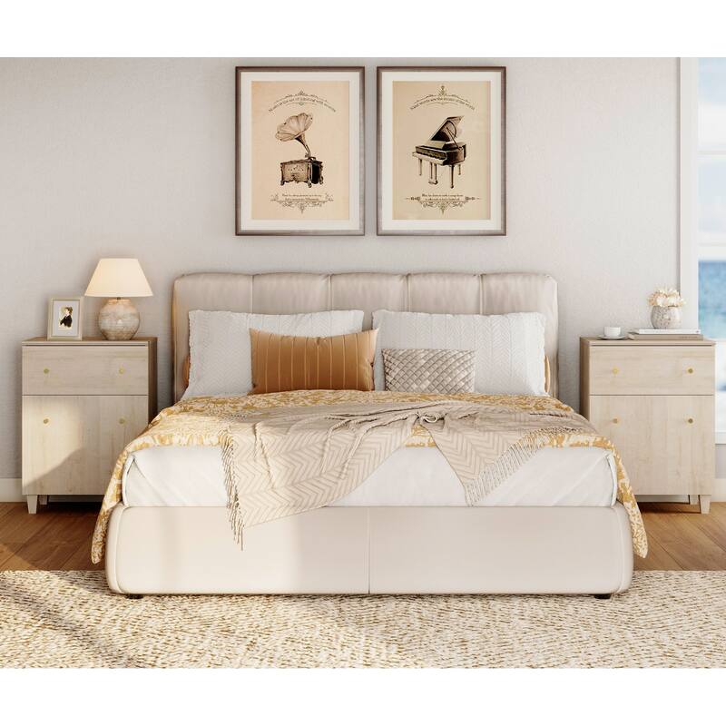 Tall Nightstand with Drawer and Door for Bedroom, 32.4"H - Light Oak-2Packs - 1-drawer