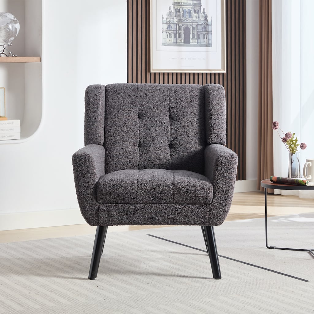 Grey Stylish Upholstered Seating Armchair with Tapered Metal Legs, Single Sofa Chair Accent Chair with Flared Armrests