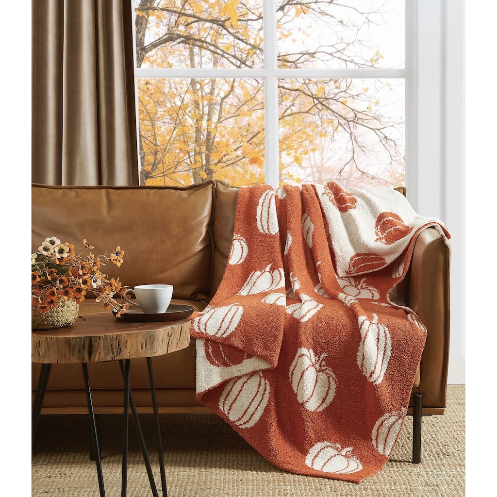 Truly Soft Cozy Pumpkins Reversible 50x70 Throw