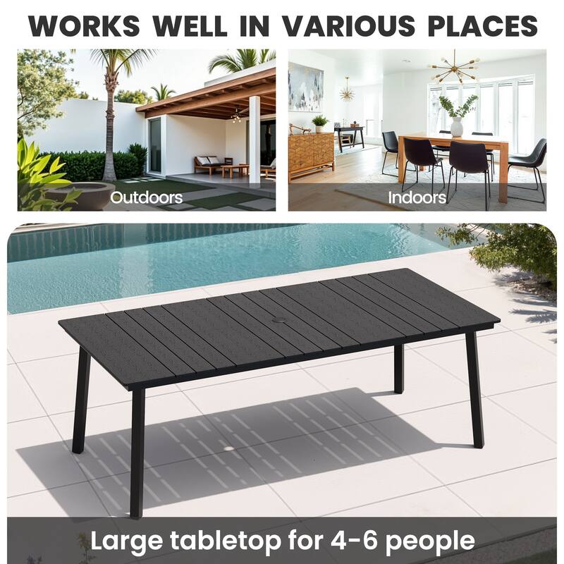 7-Piece Outdoor Rectangle Patio Dining Table with Umbrella Hole and Adjustable Folding Chairs