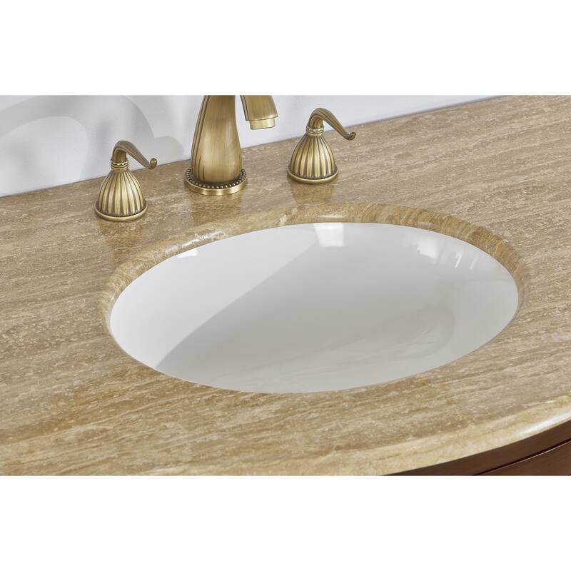 60 in. W x 22 in. D x 36 in. H Dark Cherry Bath Vanity with Double Sink and Brown Travertine Top, Ample storage