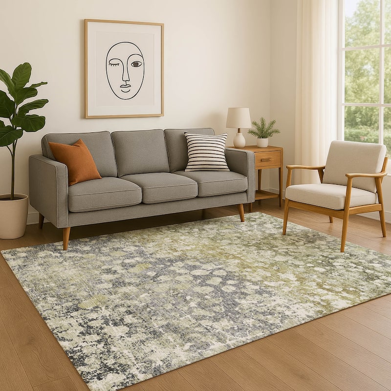 Premium Washable Super Soft Modern Splatter Mayfield Rug - Olive - 8' x 10'