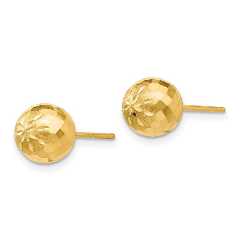 Curata 14k Yellow Gold 8mm Sparkle Cut Mirror Ball Post Earrings