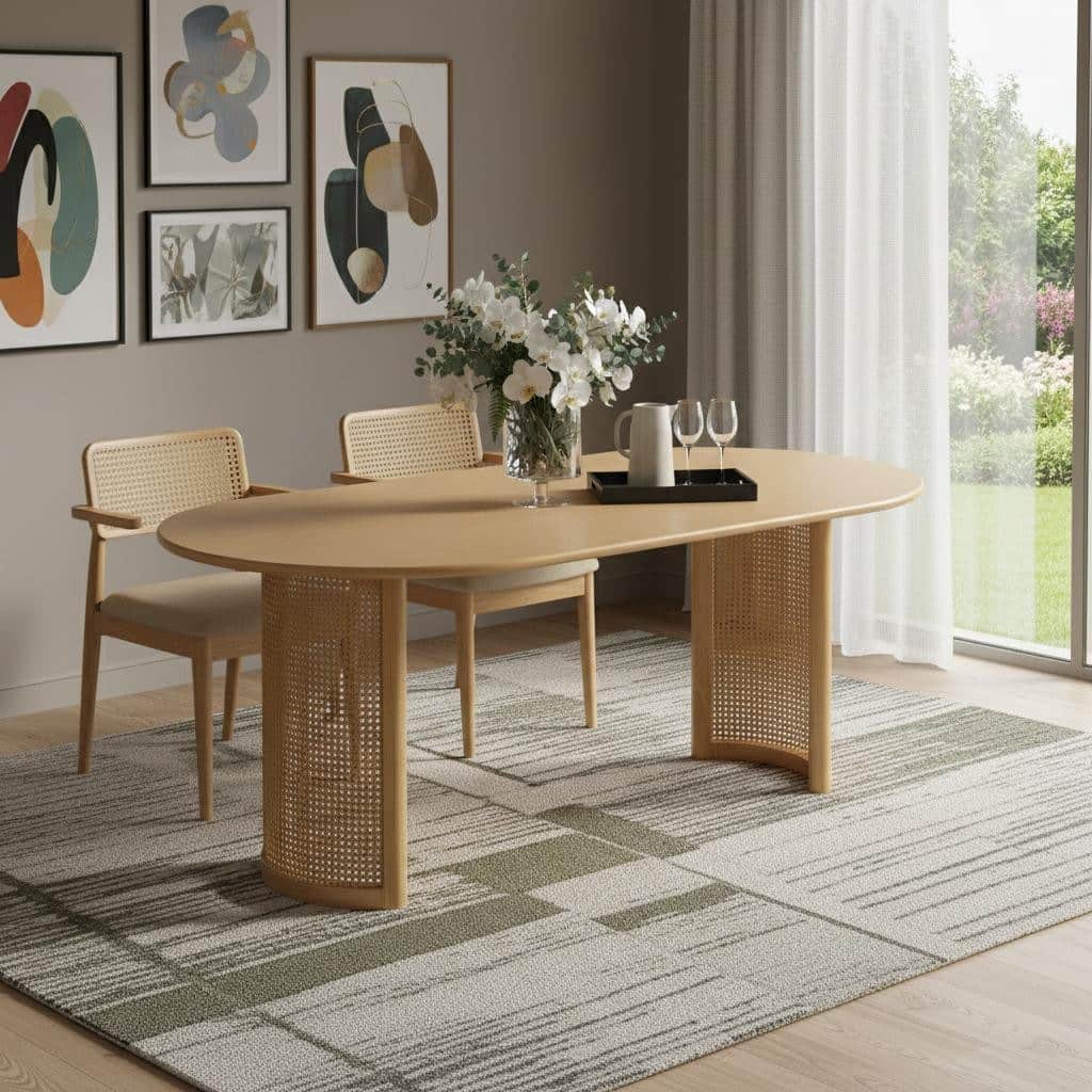 HomeRoots 79" Natural Solid Wood Double Pedestal Base Oval Dining Table - 79.00 in. x 30.00 in. x 33.50 in.