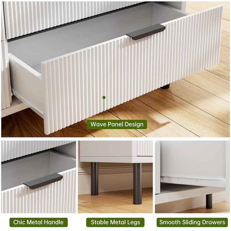 3/5/6 Drawer Fluted Dresser for Bedroom, Modern Wide Chest of Drawers with Metal Legs