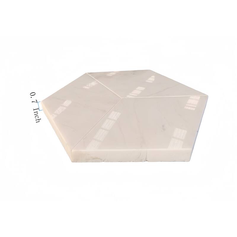 Hexagon Polished Marble Tile - White Natural Stone for Floor and Wall, 12-Piece Box