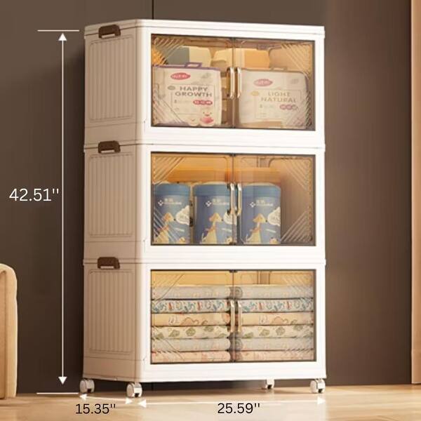 Plastic Storage Bins With Lids,32 QT. Double Doors Plastic Foldable Box,3-Tier Storage Boxes With Lids,toy Organizer,stackable Plastic Storage