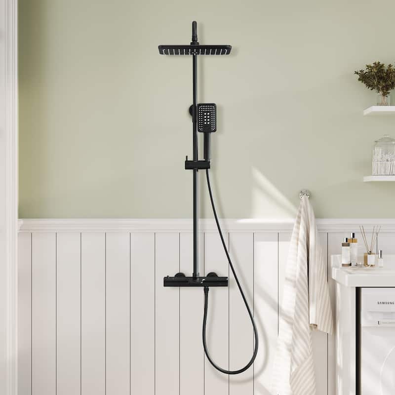 3-Spray Patterns Tub and Wall Mount Thermostatic Rain Shower Faucet with Handheld Shower Head Combo - 11.4" x 7.5"