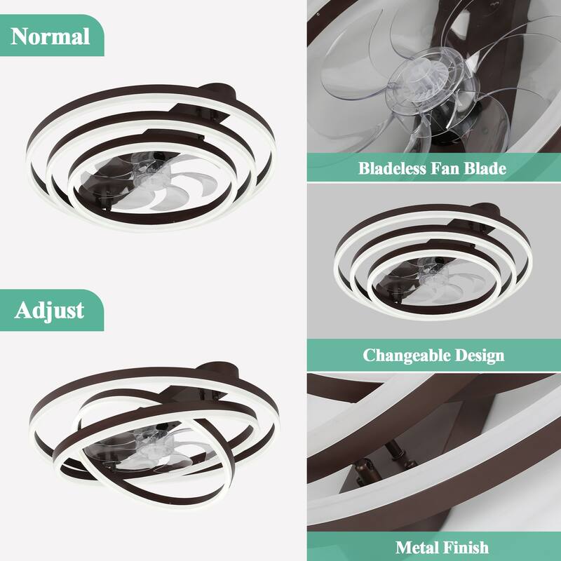 Cusp Barn 24 Inch Low Profile DIY Shape Ceiling Fan with Lights, Flush Mount Silent DC Motor Fandelier, Dimmable LED Lighting