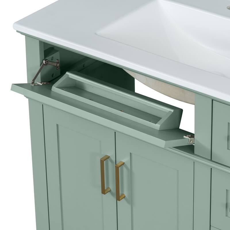 36" Bathroom Vanity Cabinet with Ceramic Sink, Soft-Close Door and 4 Storage Drawers