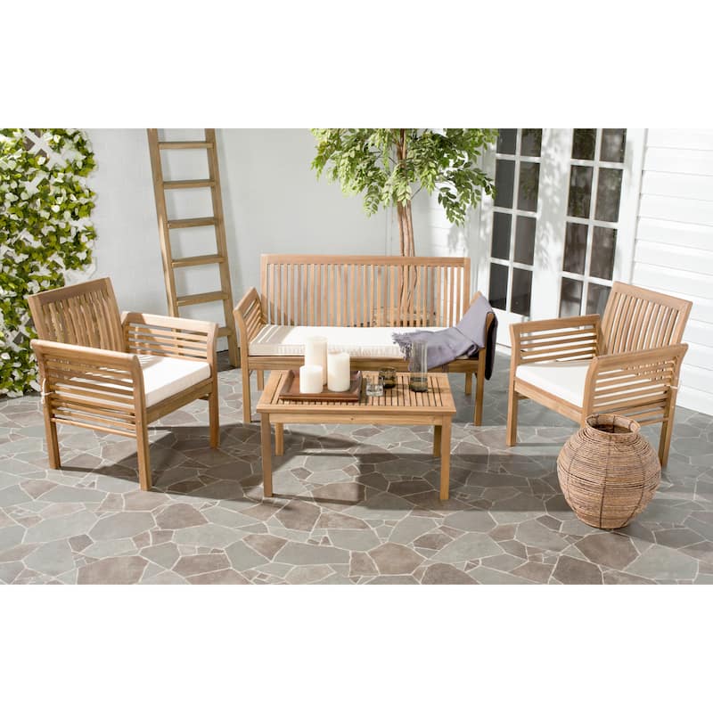 SAFAVIEH Carson Outdoor Acacia Solid Wood 4-Piece Conversation Patio Set